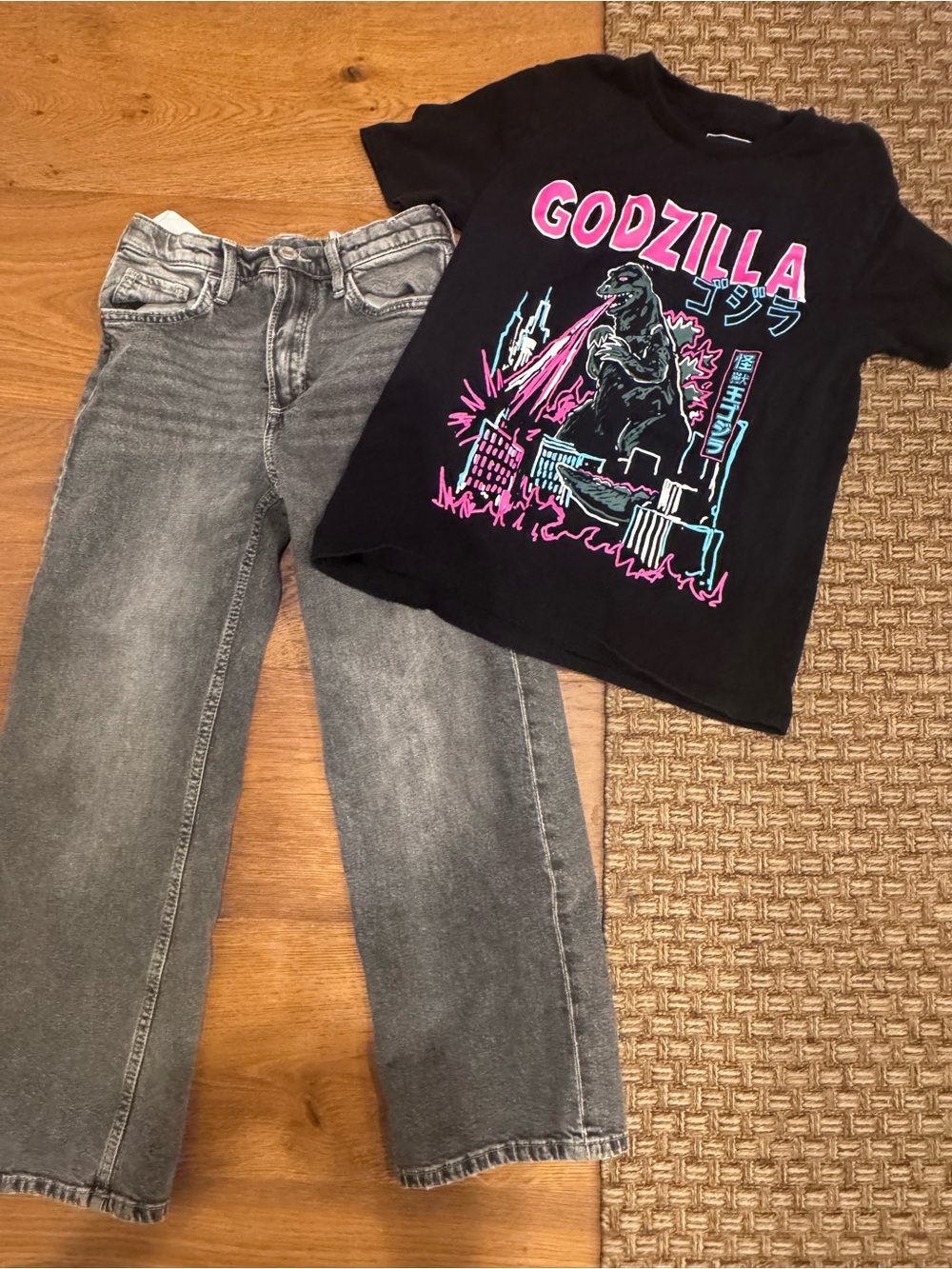 Godzilla Graphic Tee and H&M wide leg/baggy jeans